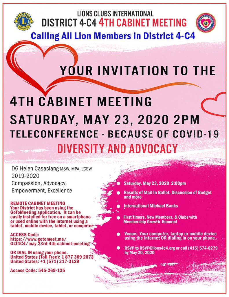 District 4c4 4th Cabinet Meeting May 23, 2020 Teleconference because of COVID 19